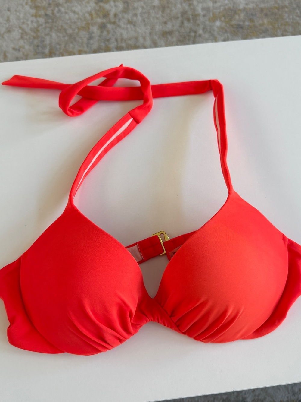 Neon Orange Red Padded Halter Bikini Top